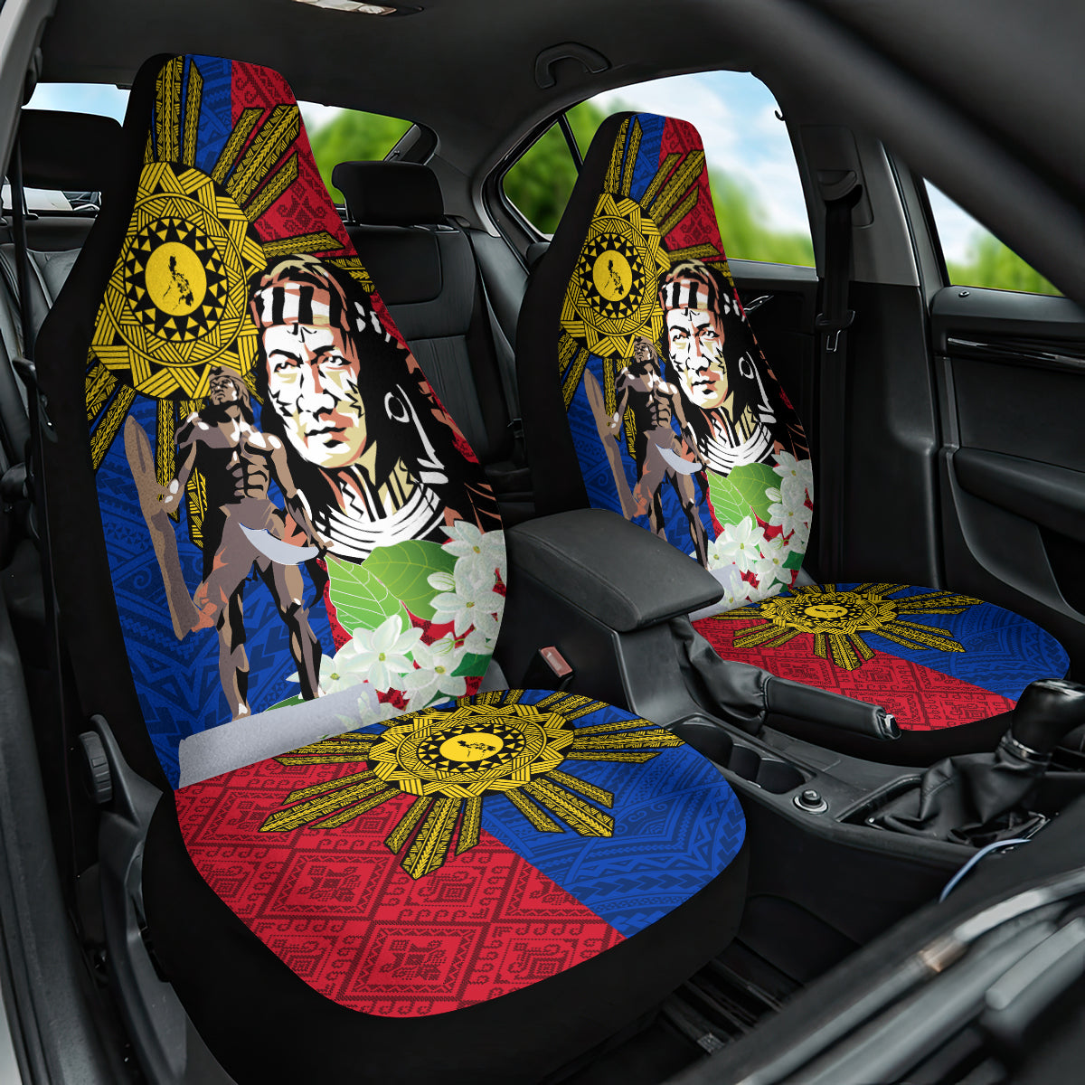 Philippines Lapu-Lapu Car Seat Cover Filipino Sun Tattoo With Yakan Pattern