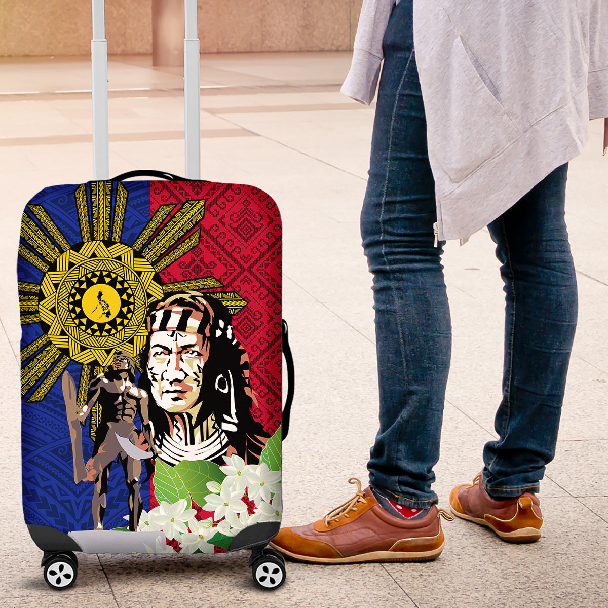 Philippines Lapu-Lapu Luggage Cover Filipino Sun Tattoo With Yakan Pattern