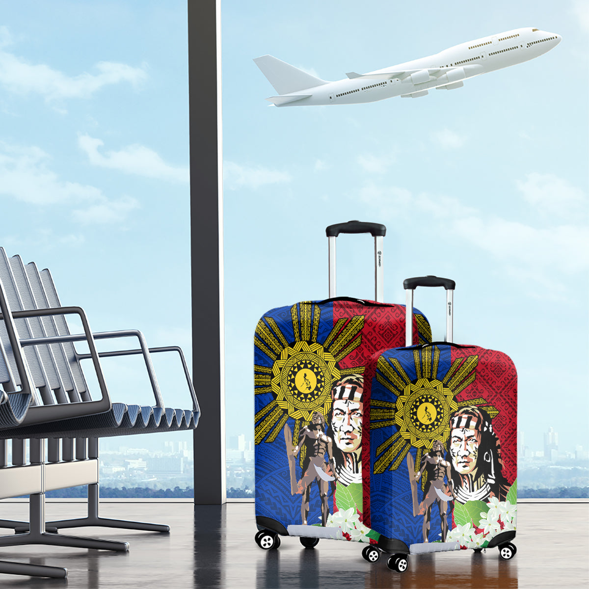 Philippines Lapu-Lapu Luggage Cover Filipino Sun Tattoo With Yakan Pattern
