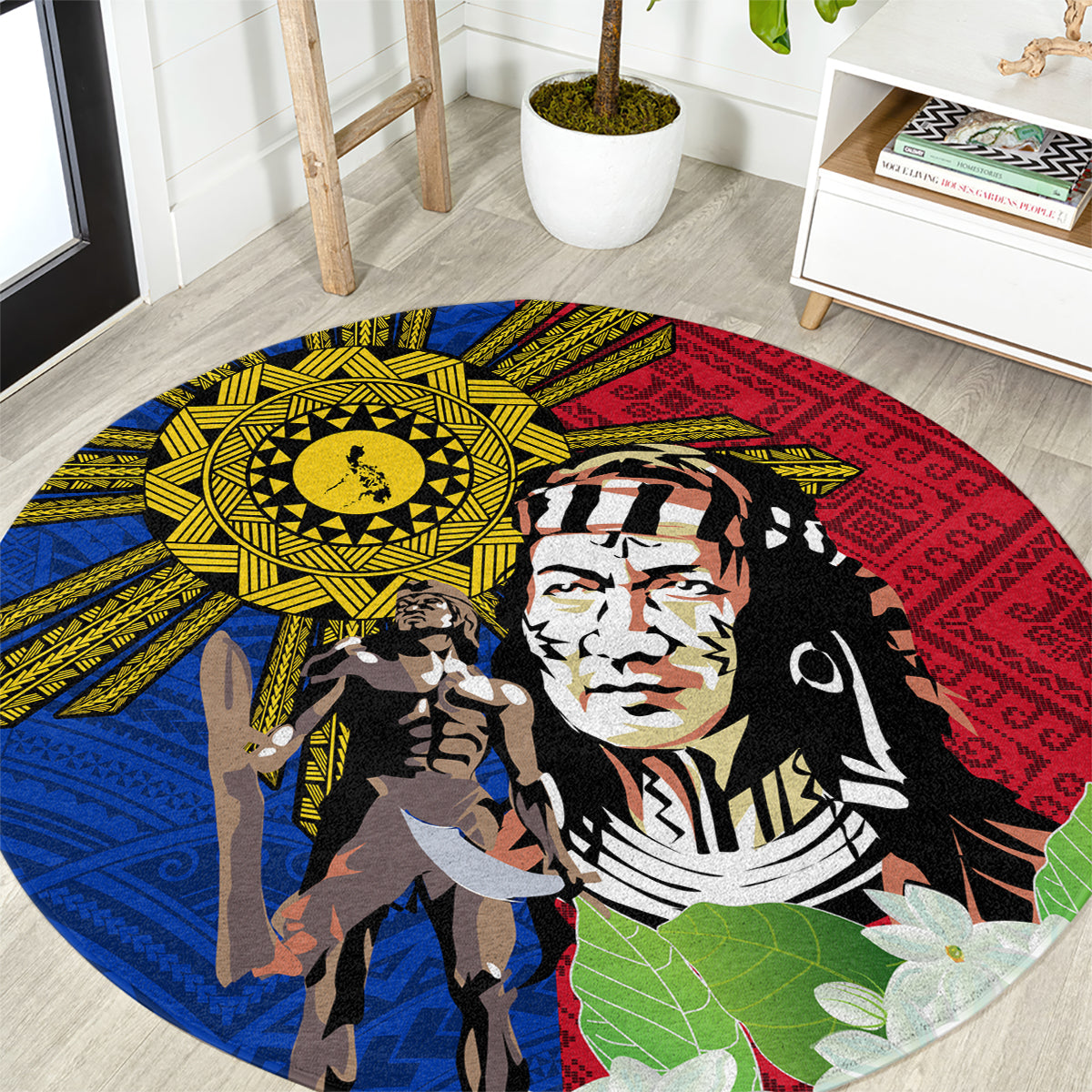 Philippines Lapu-Lapu Round Carpet Filipino Sun Tattoo With Yakan Pattern