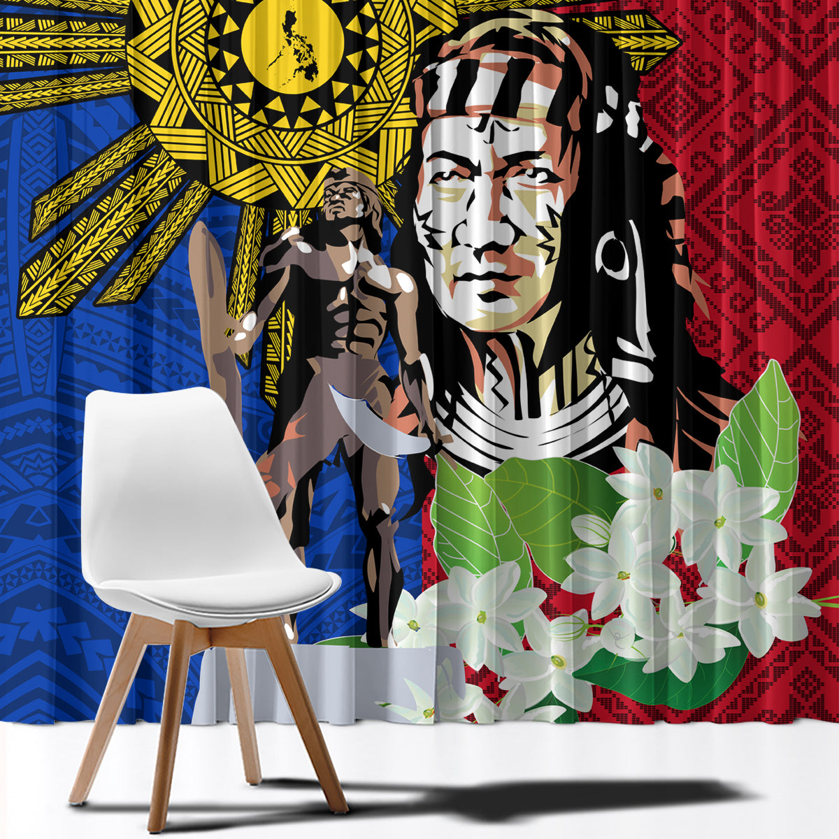 Philippines Lapu-Lapu Window Curtain Filipino Sun Tattoo With Yakan Pattern