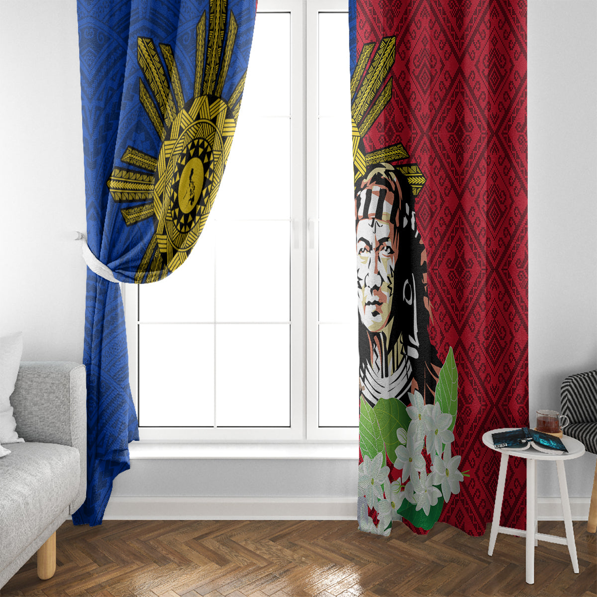 Philippines Lapu-Lapu Window Curtain Filipino Sun Tattoo With Yakan Pattern