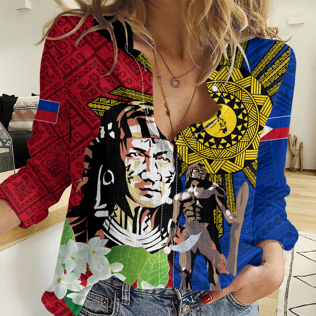 Philippines Lapu-Lapu Women Casual Shirt Filipino Sun Tattoo With Yakan Pattern