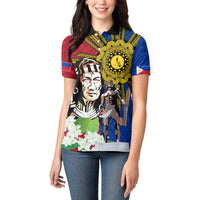 Philippines Lapu-Lapu Women Polo Shirt Filipino Sun Tattoo With Yakan Pattern