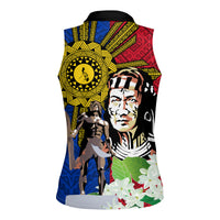 Philippines Lapu-Lapu Women Sleeveless Polo Shirt Filipino Sun Tattoo With Yakan Pattern
