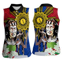Philippines Lapu-Lapu Women Sleeveless Polo Shirt Filipino Sun Tattoo With Yakan Pattern