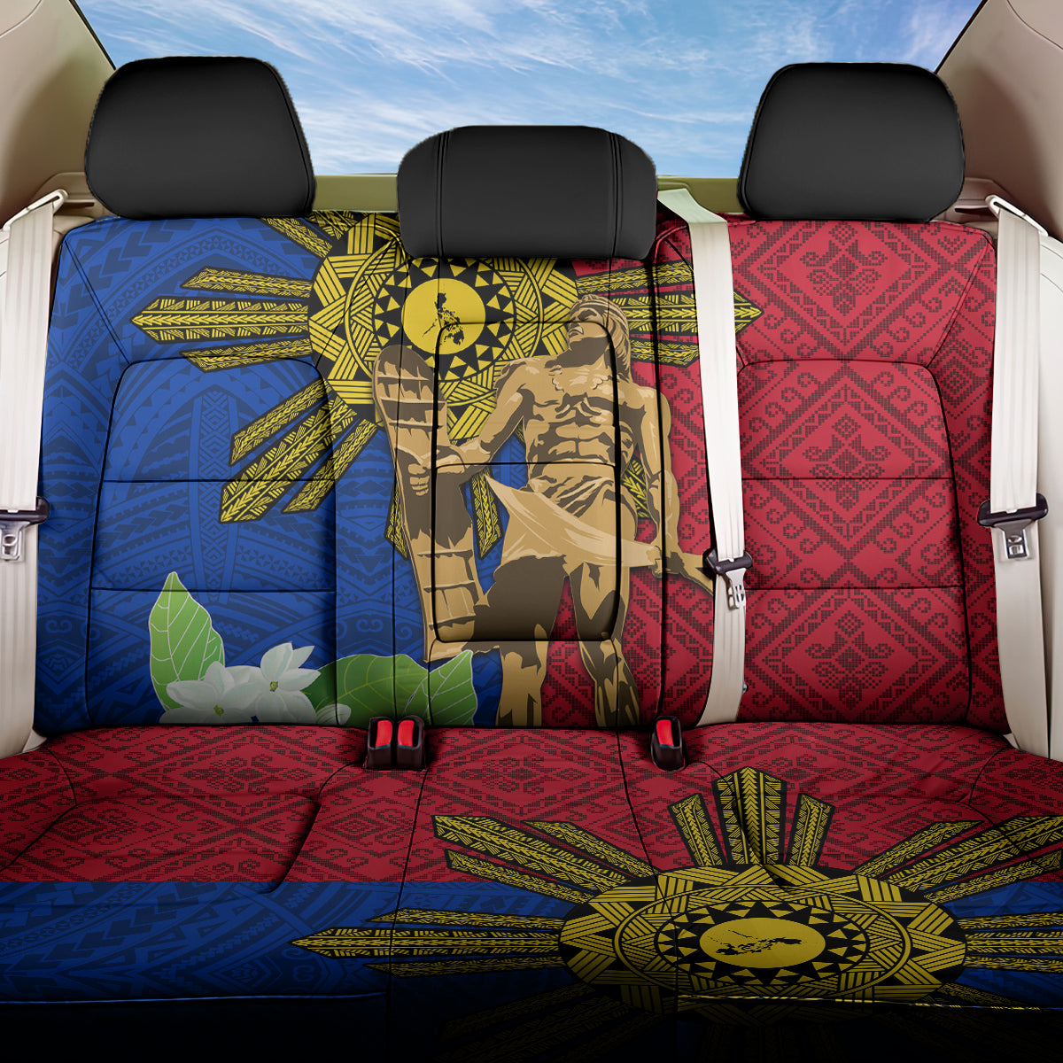 Philippines Lapu Lapu King Jasmine Flowers Back Car Seat Cover Filipino Sun Tattoo