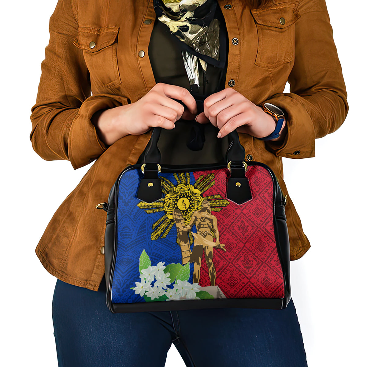 Philippines Lapu Lapu King Jasmine Flowers Shoulder Handbag Filipino Sun Tattoo