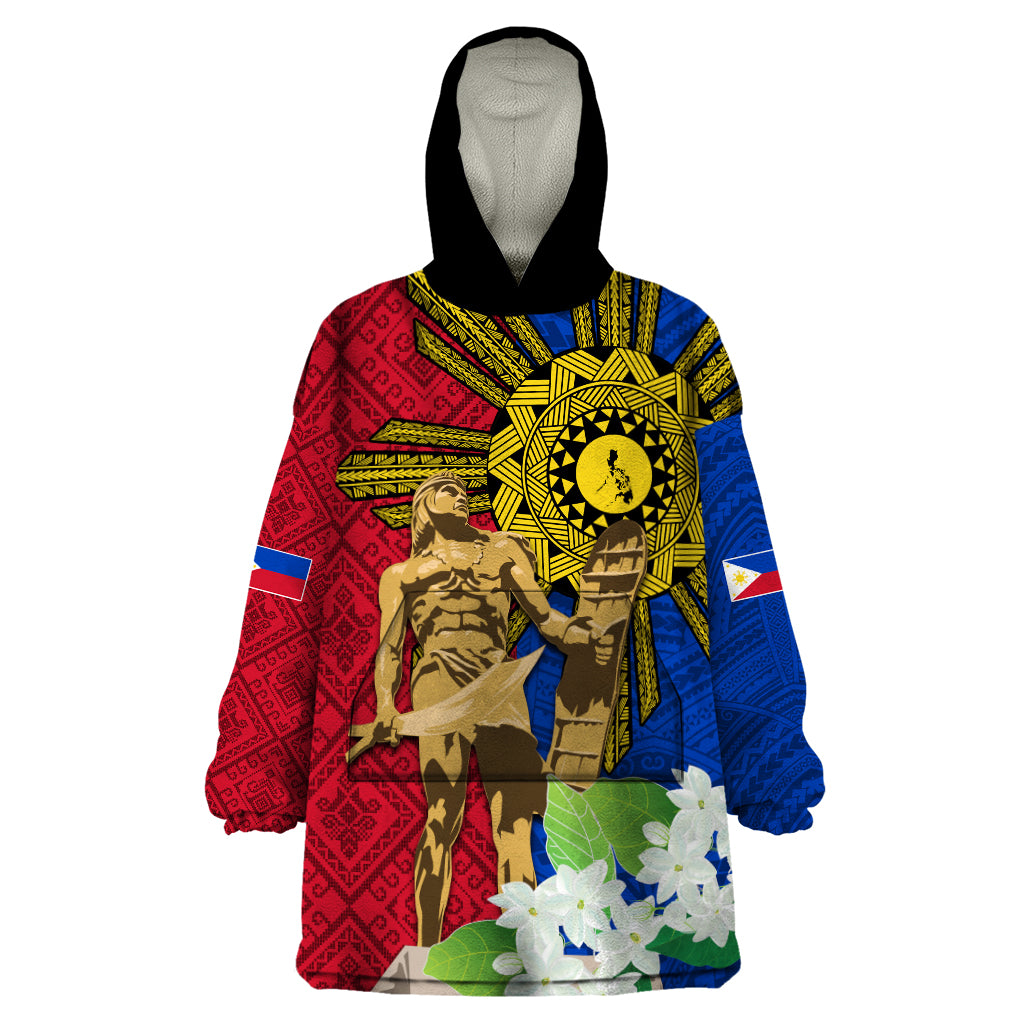 Philippines Lapu Lapu King Jasmine Flowers Wearable Blanket Hoodie Filipino Sun Tattoo