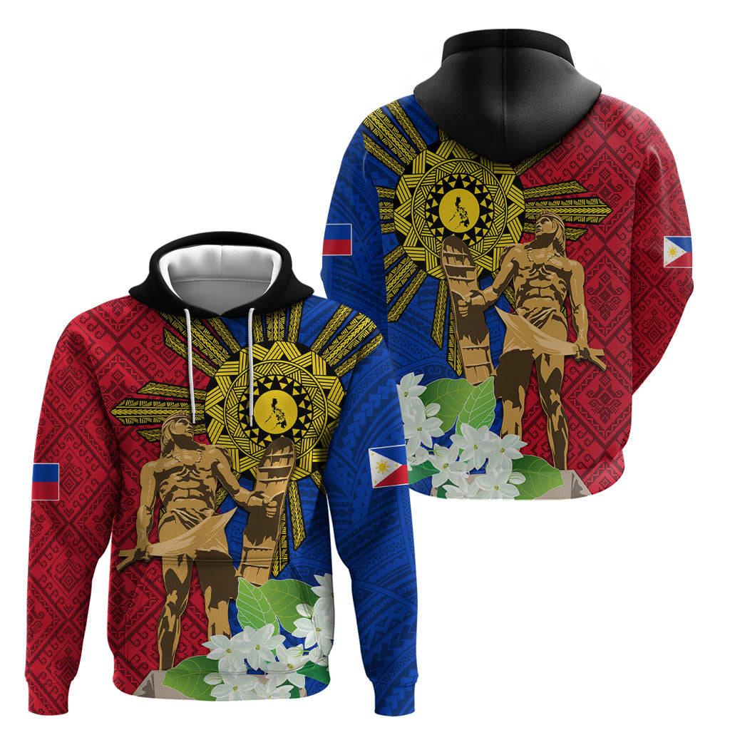 Philippines Lapu Lapu King Jasmine Flowers Zip Hoodie Filipino Sun Tattoo