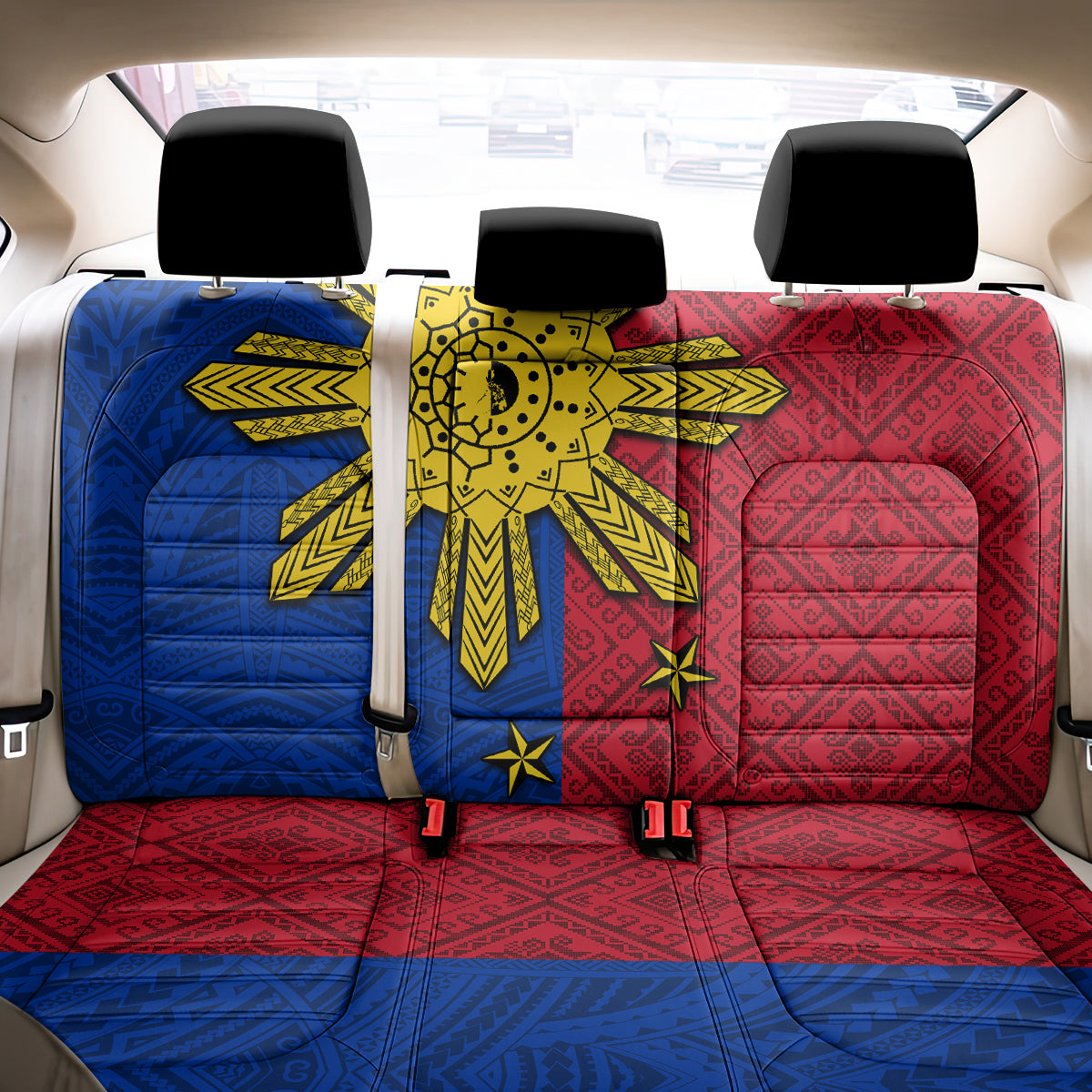 Philippines Sun Batok Tattoo Back Car Seat Cover Polynesian and Yakan Pattern