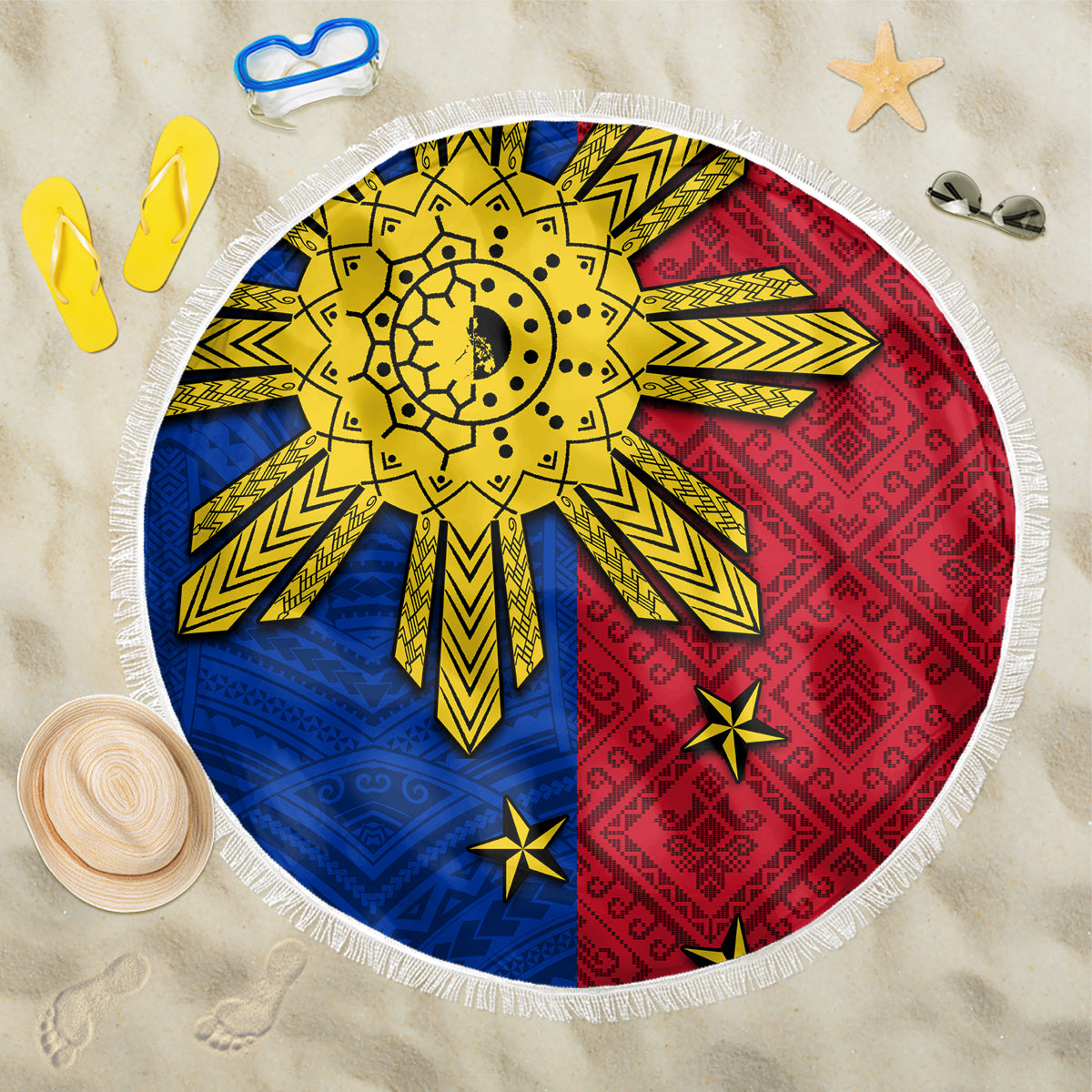 Philippines Sun Batok Tattoo Beach Blanket Polynesian and Yakan Pattern