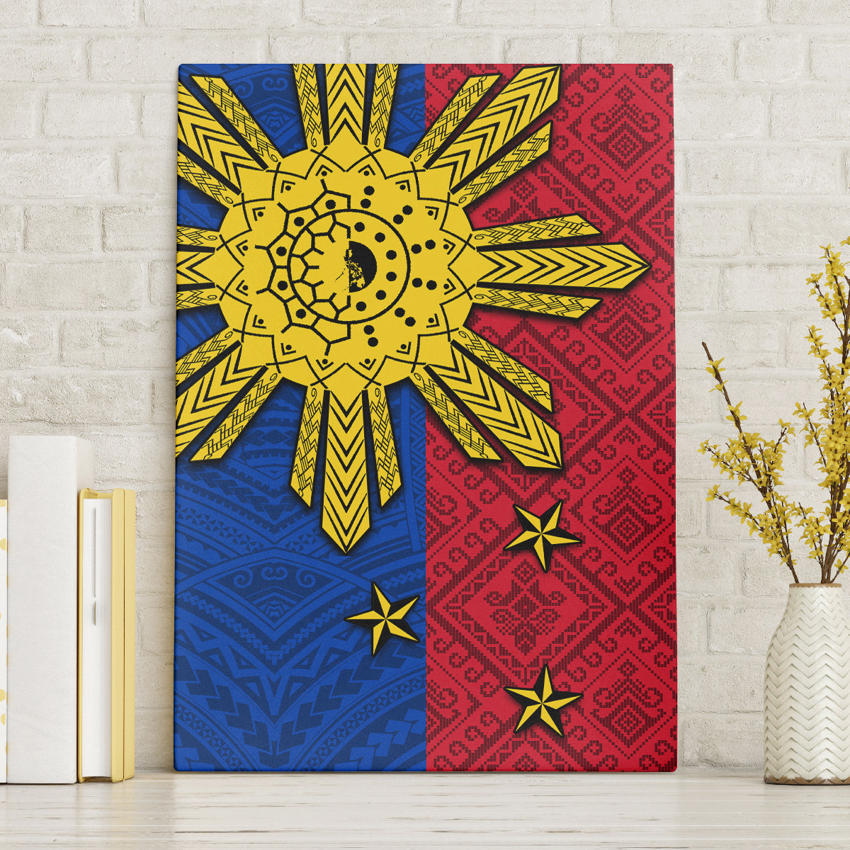 Philippines Sun Batok Tattoo Canvas Wall Art Polynesian and Yakan Pattern