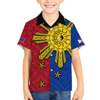 Philippines Sun Batok Tattoo Kid Hawaiian Shirt Polynesian and Yakan Pattern