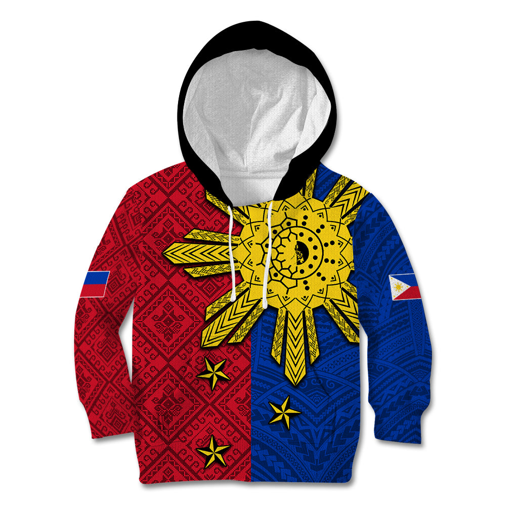 Philippines Sun Batok Tattoo Kid Hoodie Polynesian and Yakan Pattern