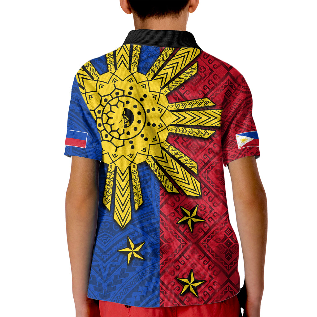 Philippines Sun Batok Tattoo Kid Polo Shirt Polynesian and Yakan Pattern