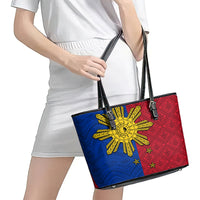 Philippines Sun Batok Tattoo Leather Tote Bag Polynesian and Yakan Pattern