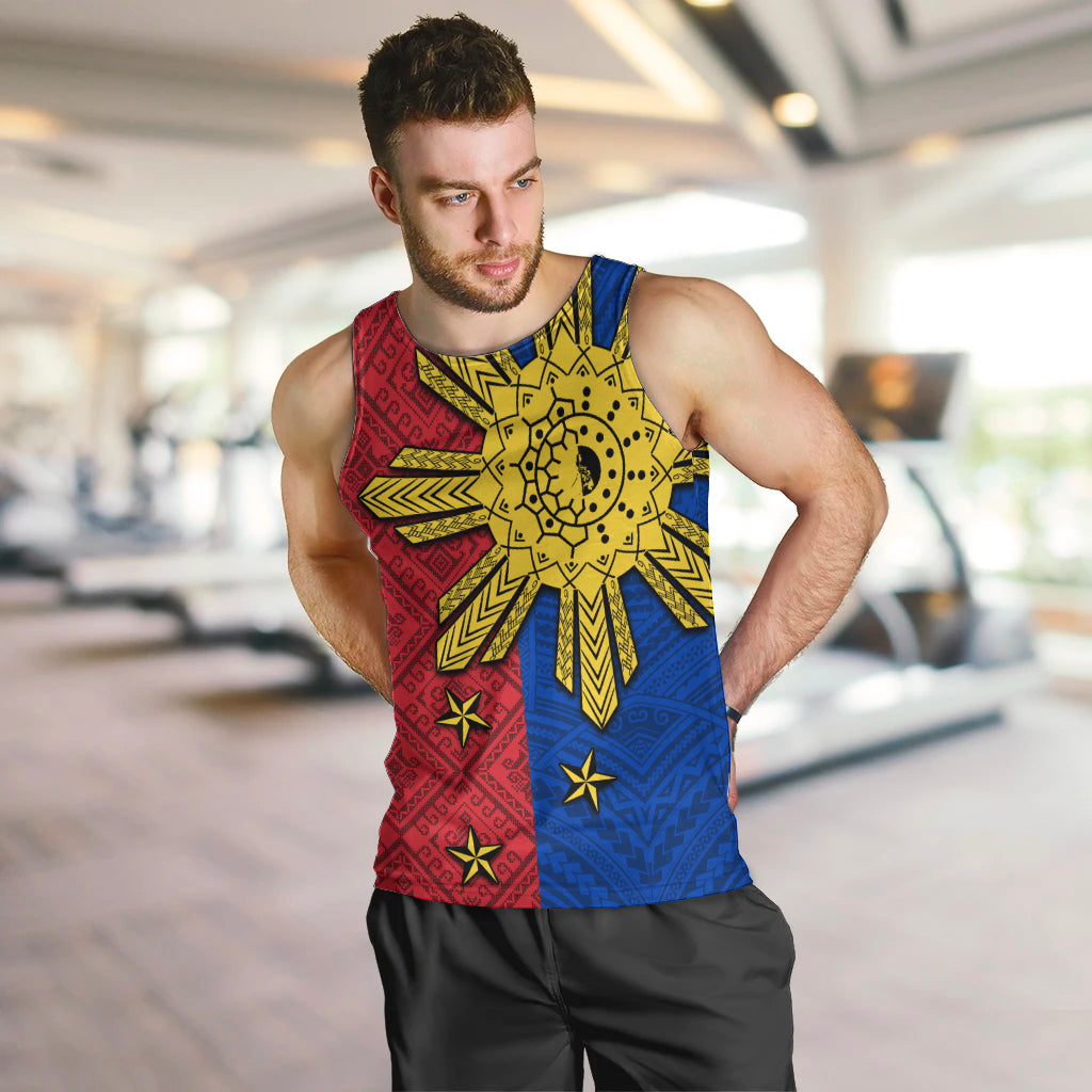 Philippines Sun Batok Tattoo Men Tank Top Polynesian and Yakan Pattern