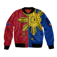 Philippines Sun Batok Tattoo Sleeve Zip Bomber Jacket Polynesian and Yakan Pattern