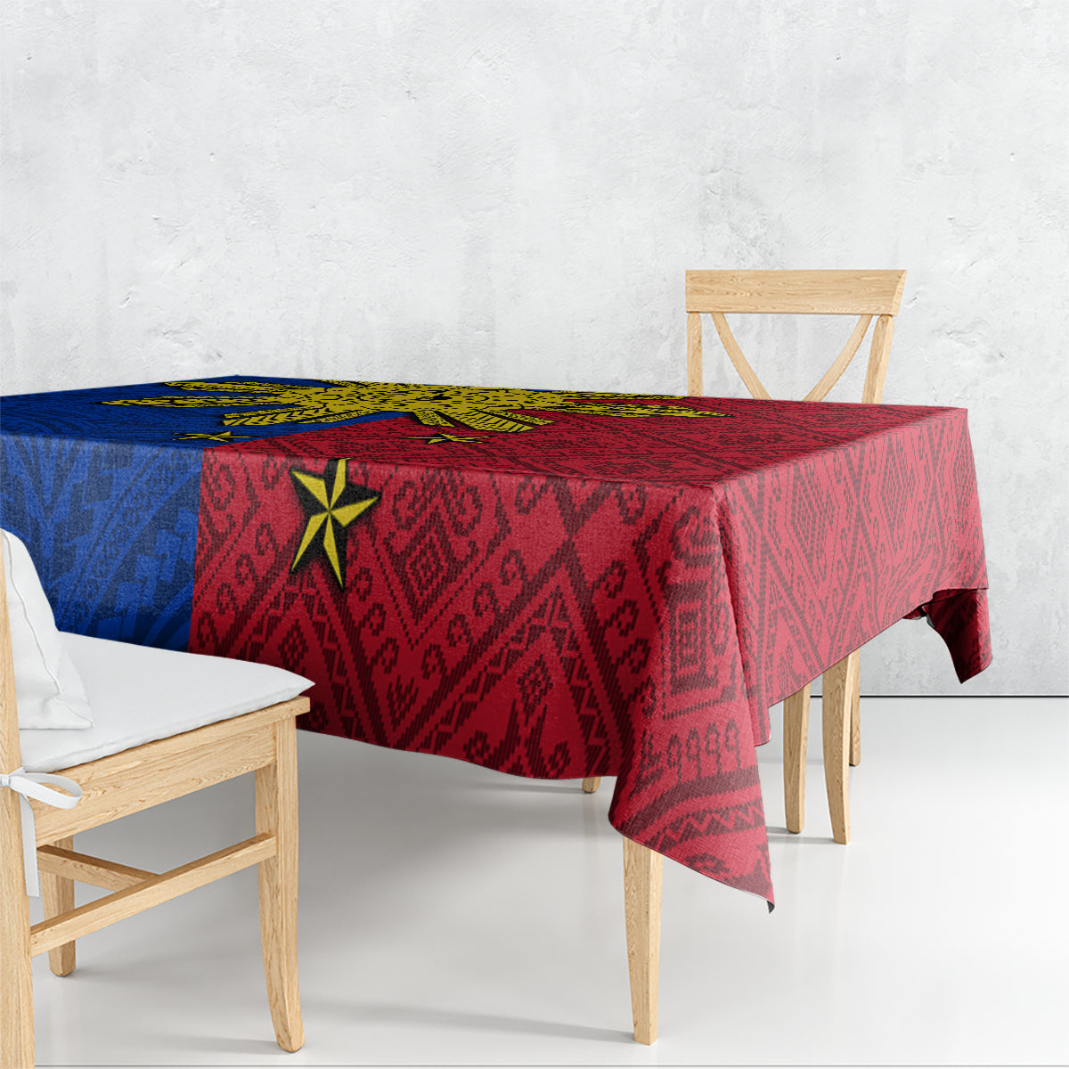 Philippines Sun Batok Tattoo Tablecloth Polynesian and Yakan Pattern
