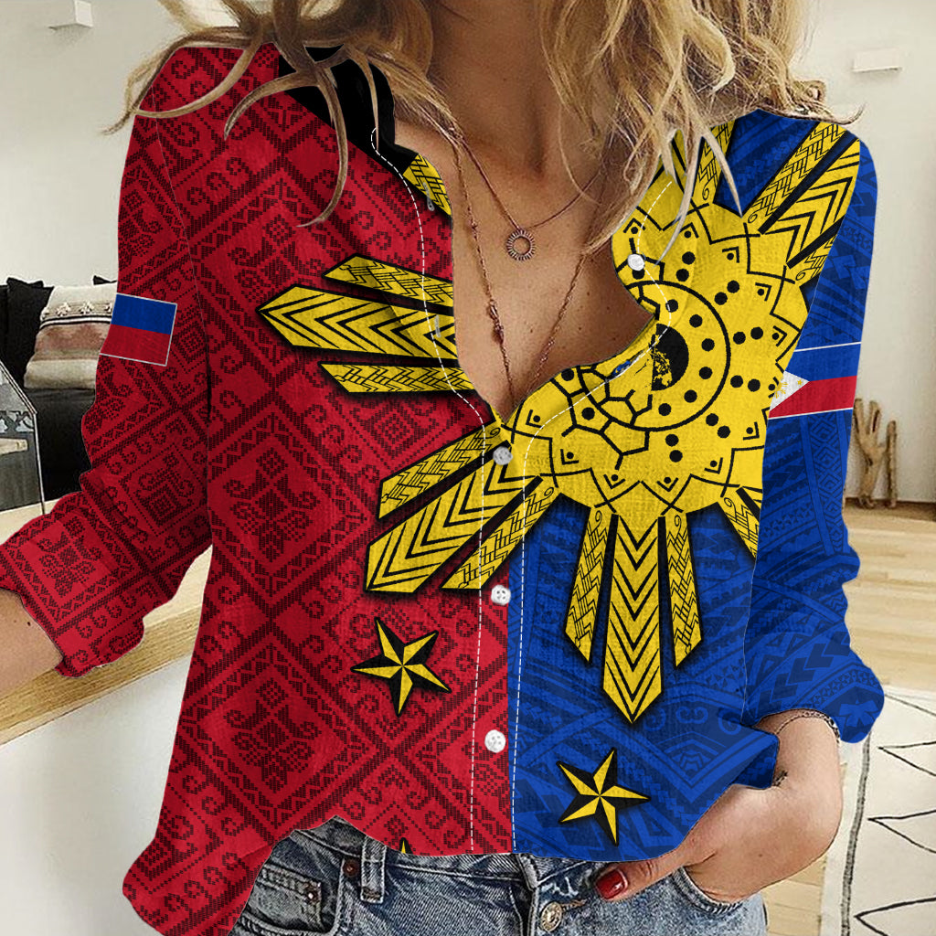 Philippines Sun Batok Tattoo Women Casual Shirt Polynesian and Yakan Pattern