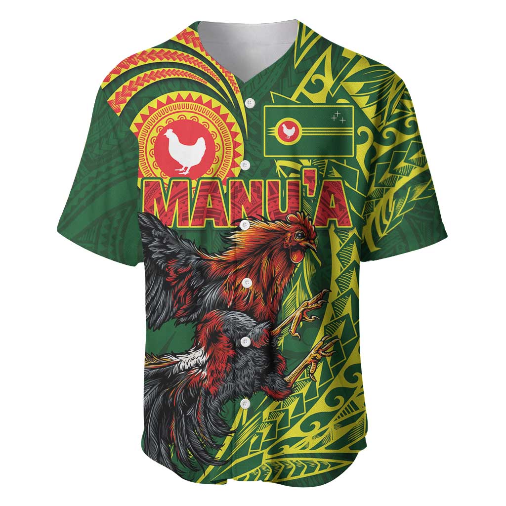 Proud of Manu'a Islands Baseball Jersey Rooster and Polynesian Art Wing Style