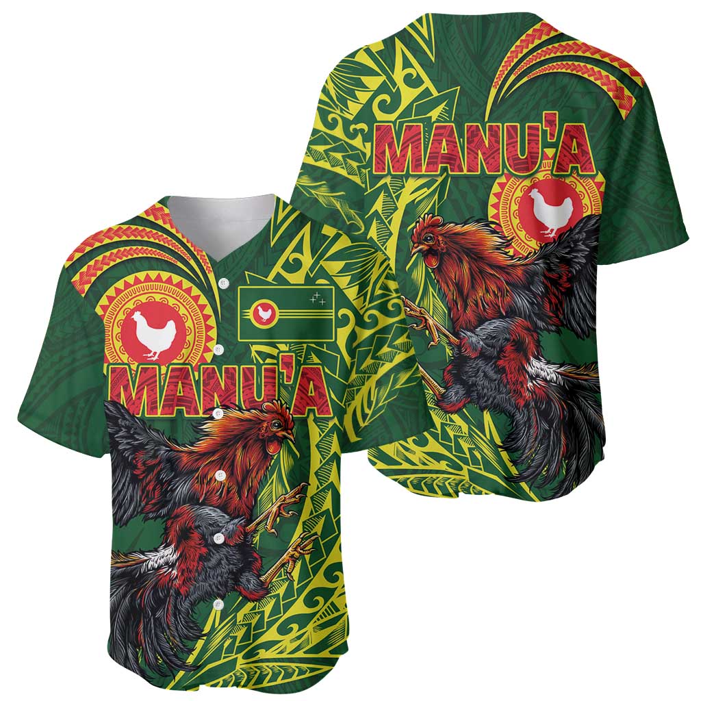 Proud of Manu'a Islands Baseball Jersey Rooster and Polynesian Art Wing Style