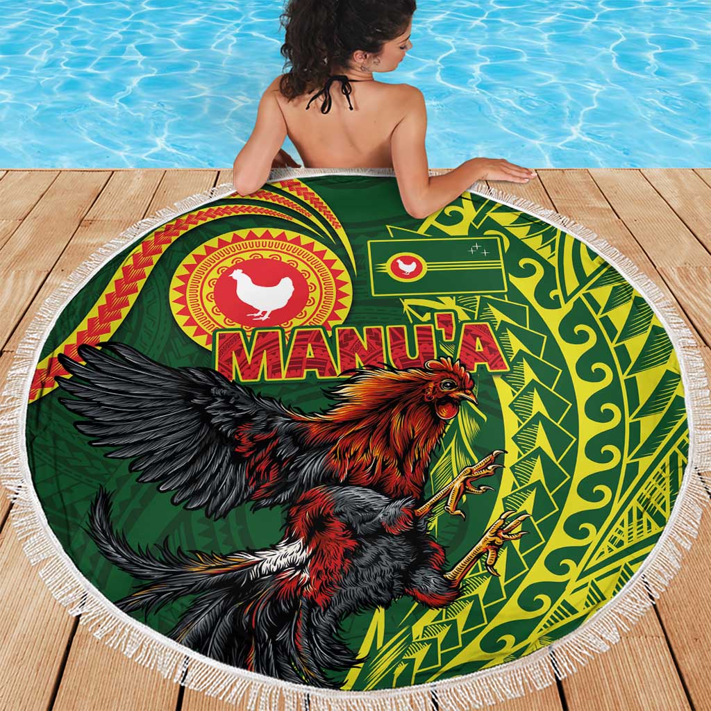 Proud of Manu'a Islands Beach Blanket Rooster and Polynesian Art Wing Style LT03 - Polynesian Pride