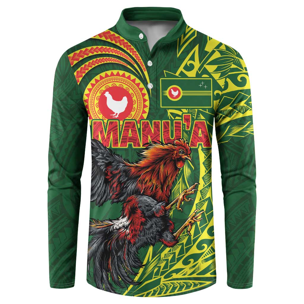 Proud of Manu'a Islands Button Sweatshirt Rooster and Polynesian Art Wing Style LT03 Green - Polynesian Pride