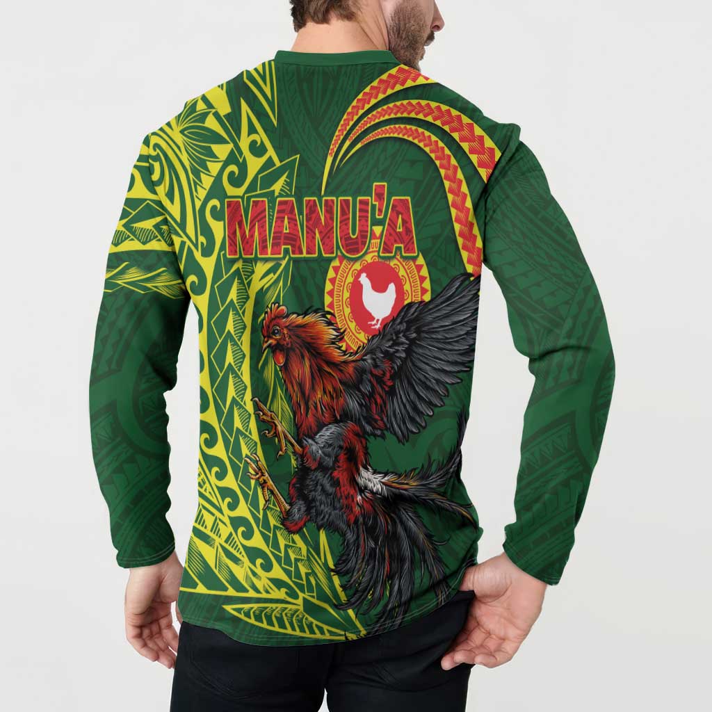 Proud of Manu'a Islands Button Sweatshirt Rooster and Polynesian Art Wing Style LT03 - Polynesian Pride