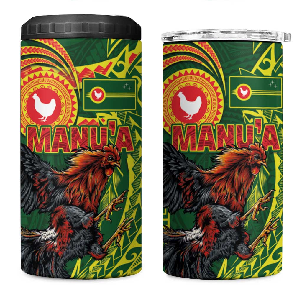Proud of Manu'a Islands 4 in 1 Can Cooler Tumbler Rooster and Polynesian Art Wing Style LT03 One Size: 16 oz Green - Polynesian Pride