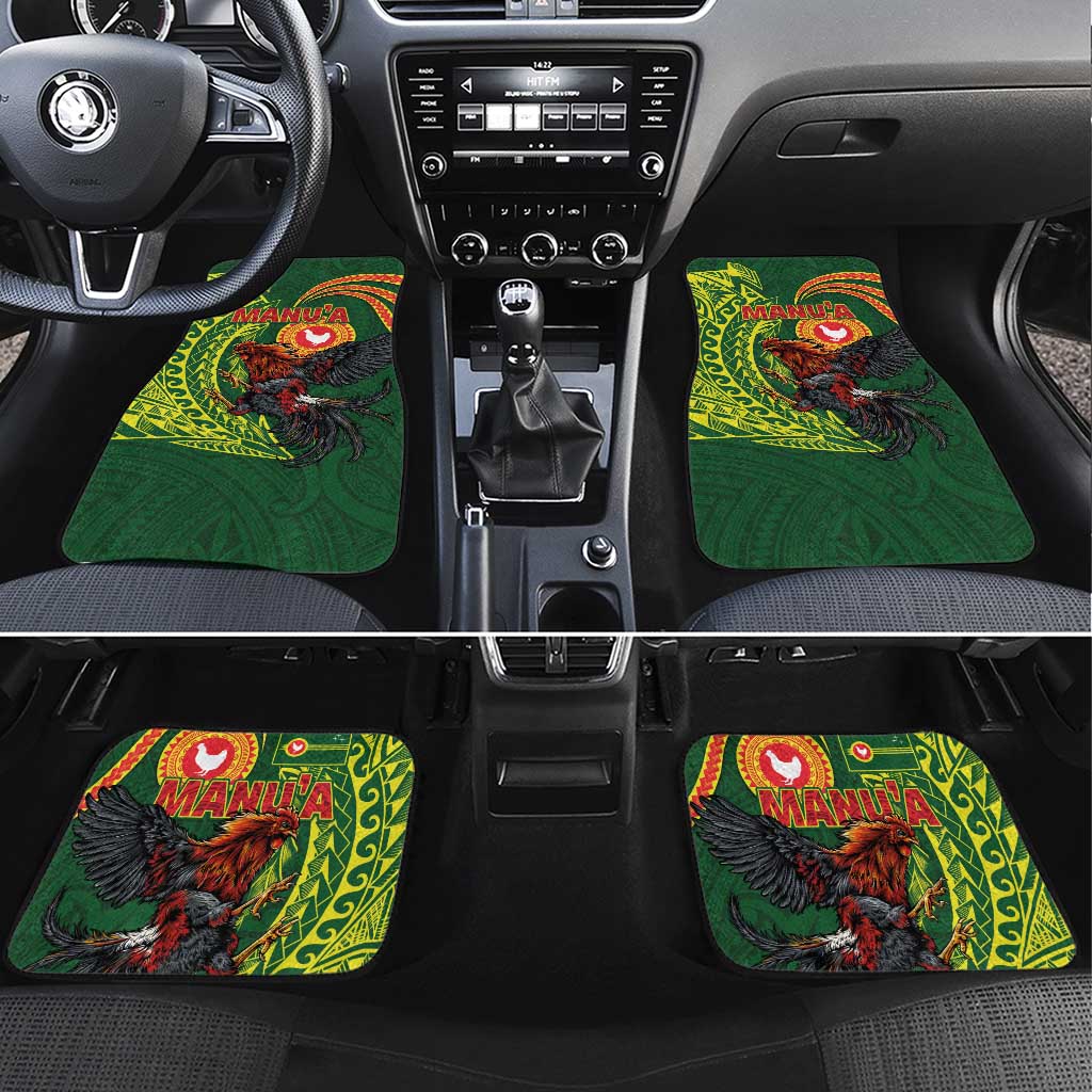 Proud of Manu'a Islands Car Mats Rooster and Polynesian Art Wing Style LT03 Set 4pcs Green - Polynesian Pride