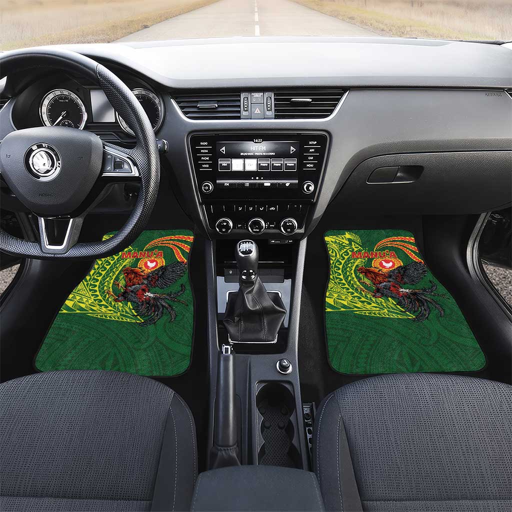 Proud of Manu'a Islands Car Mats Rooster and Polynesian Art Wing Style LT03 Set 2pcs - Front Green - Polynesian Pride