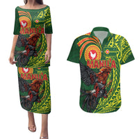 Proud of Manu'a Islands Couples Matching Puletasi and Hawaiian Shirt Rooster and Polynesian Art Wing Style