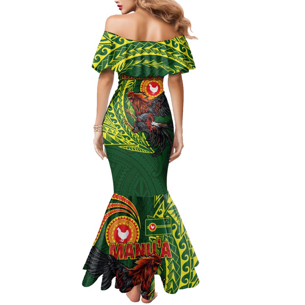 Proud of Manu'a Islands Family Matching Mermaid Dress and Hawaiian Shirt Rooster and Polynesian Art Wing Style