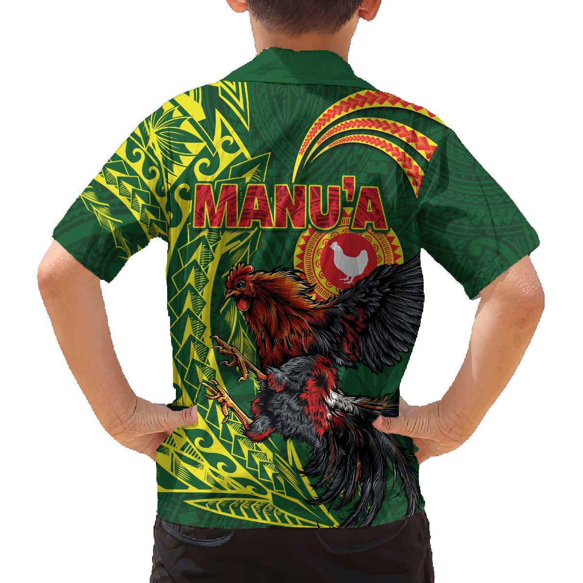Proud of Manu'a Islands Family Matching Off The Shoulder Long Sleeve Dress and Hawaiian Shirt Rooster and Polynesian Art Wing Style
