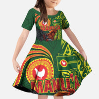 Proud of Manu'a Islands Family Matching Off The Shoulder Long Sleeve Dress and Hawaiian Shirt Rooster and Polynesian Art Wing Style