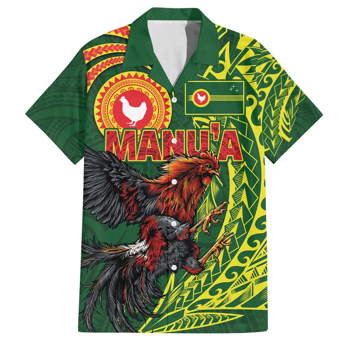 Proud of Manu'a Islands Family Matching Off The Shoulder Long Sleeve Dress and Hawaiian Shirt Rooster and Polynesian Art Wing Style