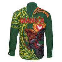 Proud of Manu'a Islands Family Matching Off The Shoulder Long Sleeve Dress and Hawaiian Shirt Rooster and Polynesian Art Wing Style