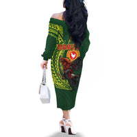 Proud of Manu'a Islands Family Matching Off The Shoulder Long Sleeve Dress and Hawaiian Shirt Rooster and Polynesian Art Wing Style