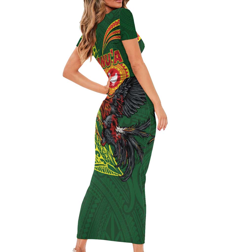 Proud of Manu'a Islands Family Matching Short Sleeve Bodycon Dress and Hawaiian Shirt Rooster and Polynesian Art Wing Style