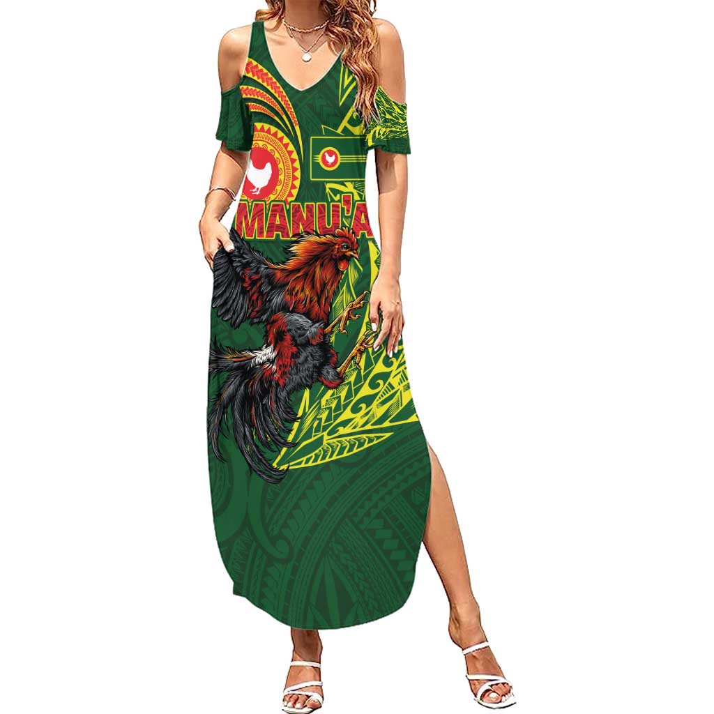 Proud of Manu'a Islands Family Matching Summer Maxi Dress and Hawaiian Shirt Rooster and Polynesian Art Wing Style