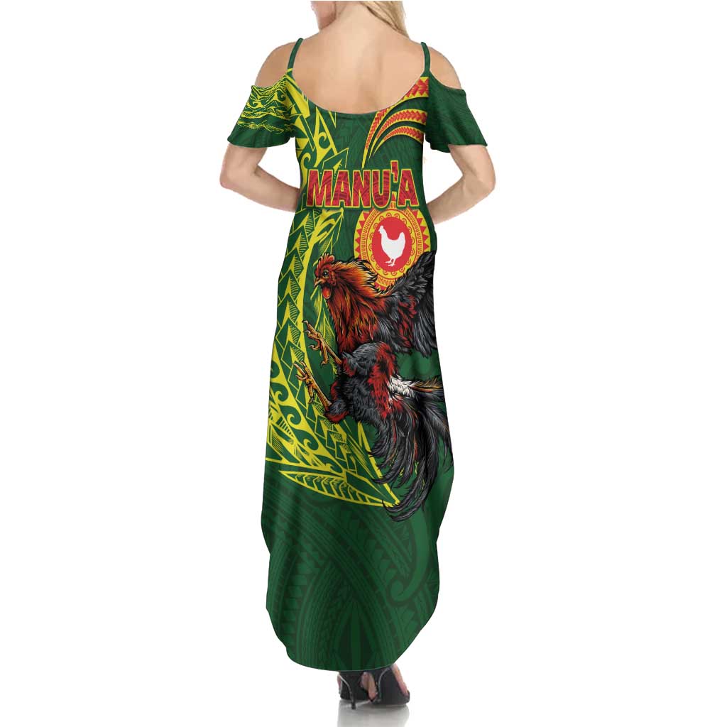 Proud of Manu'a Islands Family Matching Summer Maxi Dress and Hawaiian Shirt Rooster and Polynesian Art Wing Style