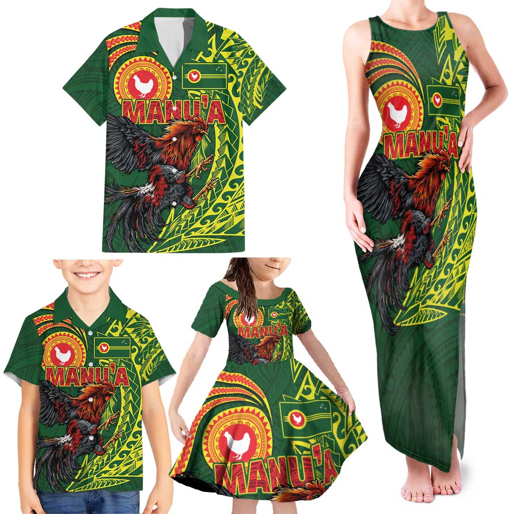 Proud of Manu'a Islands Family Matching Tank Maxi Dress and Hawaiian Shirt Rooster and Polynesian Art Wing Style LT03 - Polynesian Pride