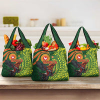 Proud of Manu'a Islands Grocery Bag Rooster and Polynesian Art Wing Style LT03 3-pack One Size Green - Polynesian Pride