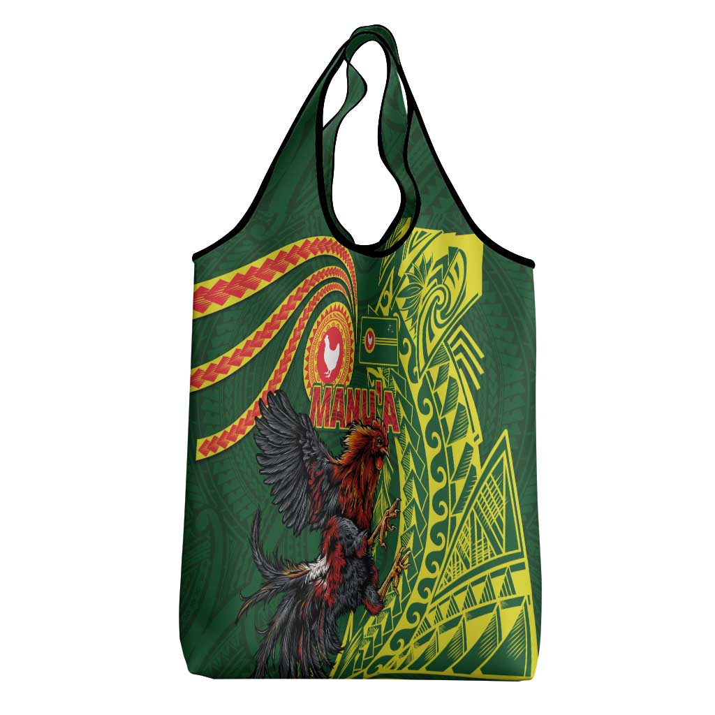 Proud of Manu'a Islands Grocery Bag Rooster and Polynesian Art Wing Style LT03 - Polynesian Pride