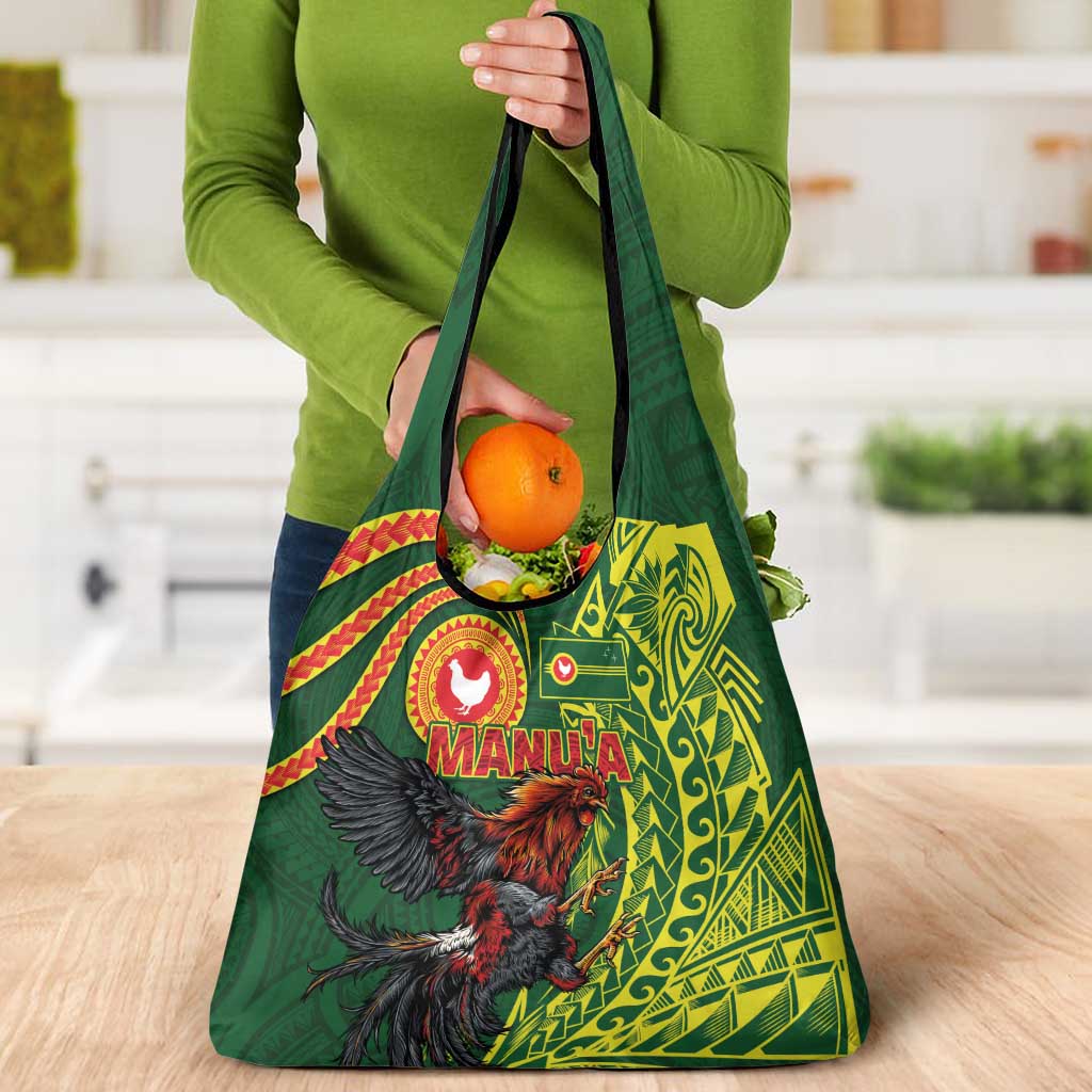 Proud of Manu'a Islands Grocery Bag Rooster and Polynesian Art Wing Style LT03 - Polynesian Pride