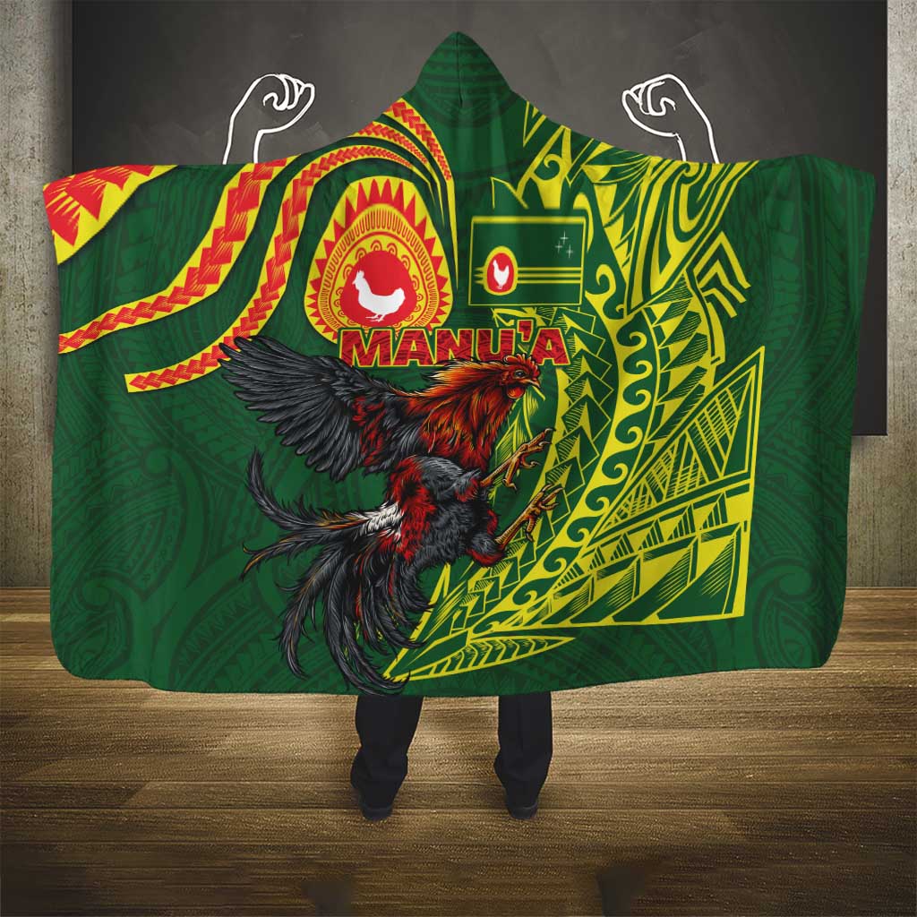 Proud of Manu'a Islands Hooded Blanket Rooster and Polynesian Art Wing Style LT03 - Polynesian Pride