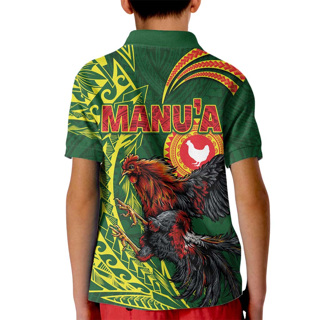 Proud of Manu'a Islands Kid Polo Shirt Rooster and Polynesian Art Wing Style