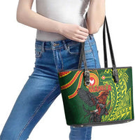 Proud of Manu'a Islands Leather Tote Bag Rooster and Polynesian Art Wing Style